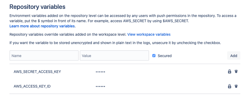 repo variables are AWS_SECRET_ACCESS_KEY AND AWS_ACCESS_KEY_ID