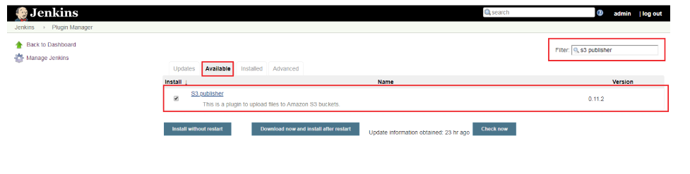 S3 publisher plugin installed