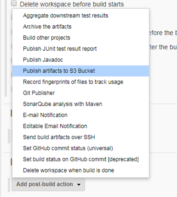 option for publish artifacts to S3 bucket