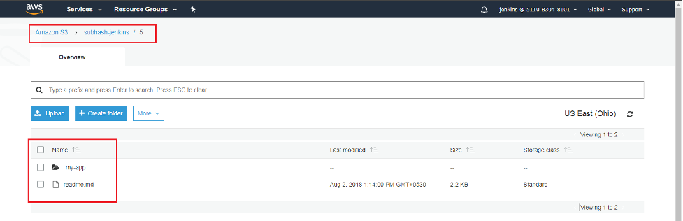 screen showing that the upload is now in the folder