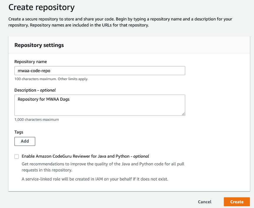 code repository with repository name mwaa-code-repo and a description