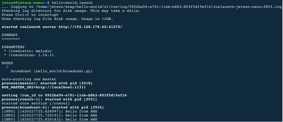 Deployed snap executing on a robot