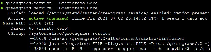 Figure 2: Greengrass should show active status similar to this output.