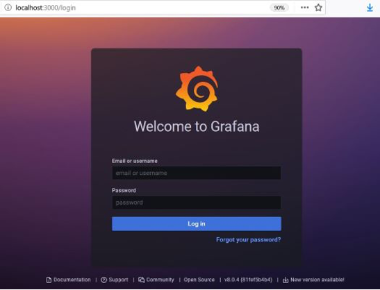 Figure 5: Grafana login page, which says Welcome to Grafana and requires log in.