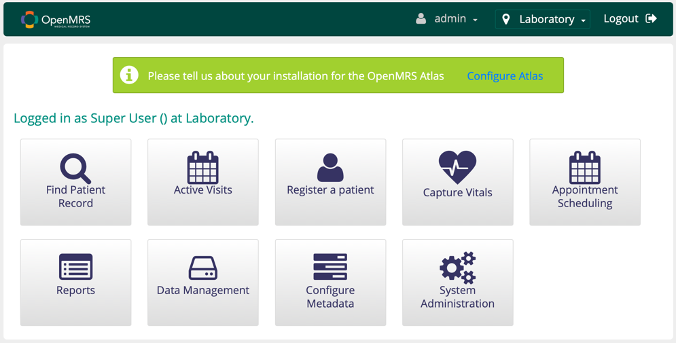 Figure 8: Main landing page for admin user.