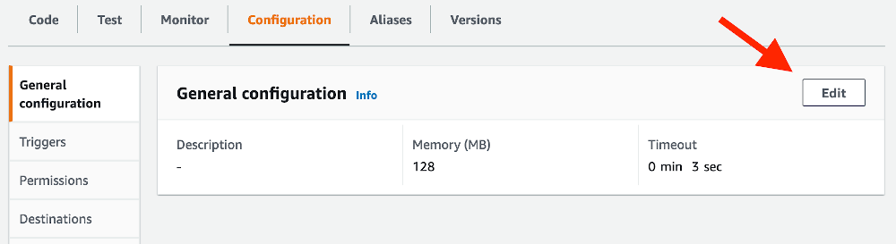 The Lambda general configuration page with edit options