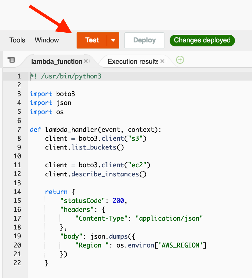 Manually invoking the Lambda function with our test event