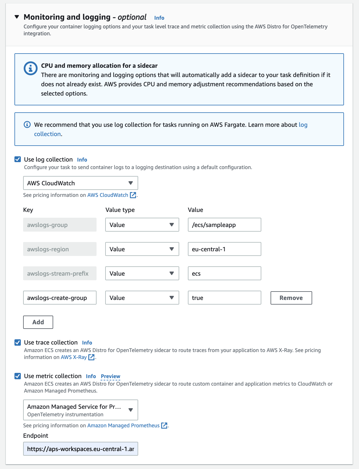 screenshot of monitoring and logging - optional