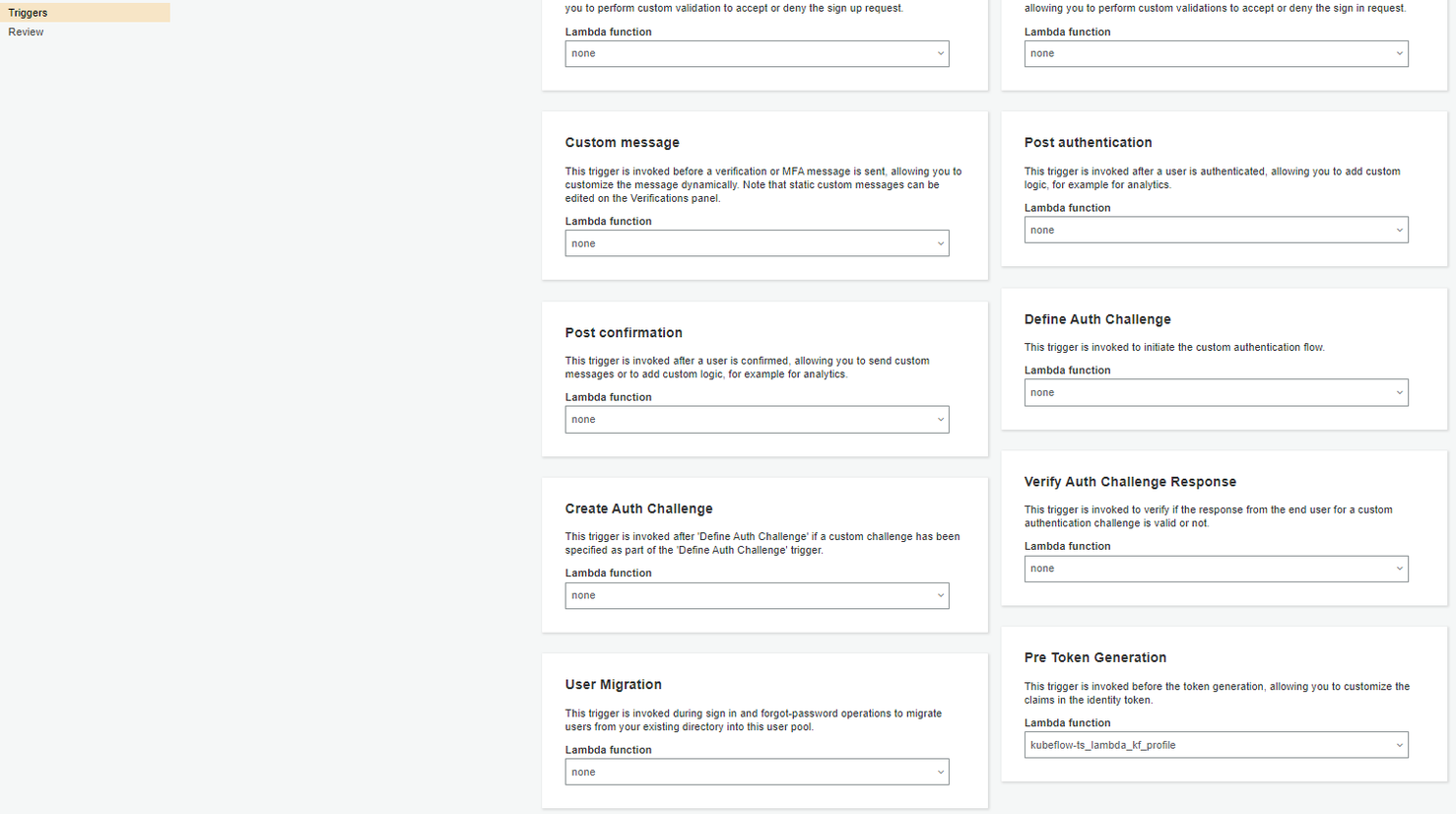 Screenshot showing Lambda triggers dialog