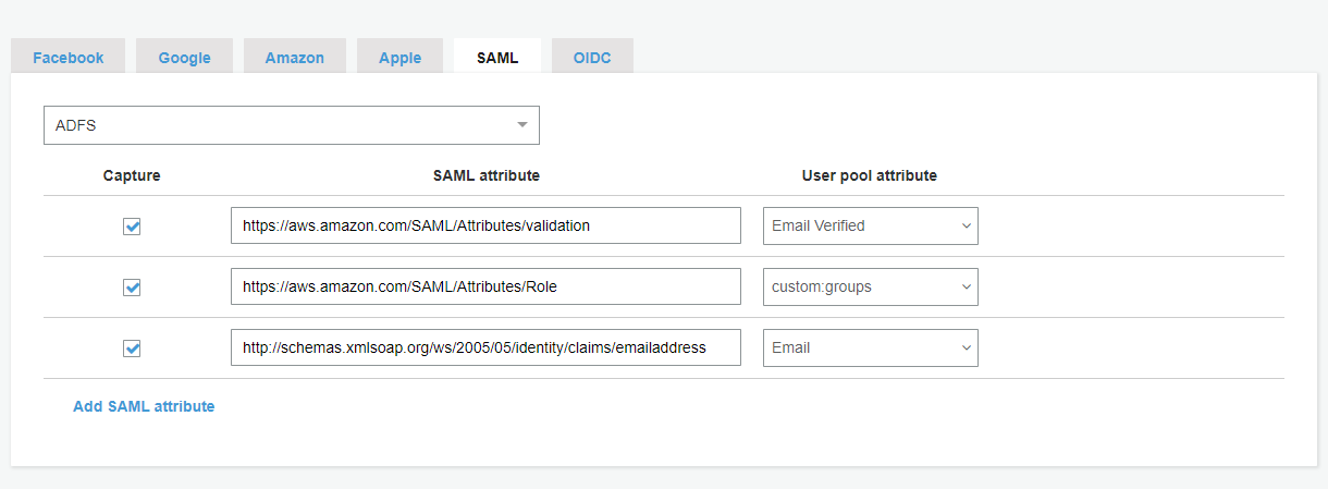 Screenshot showing SAML attribute mappings