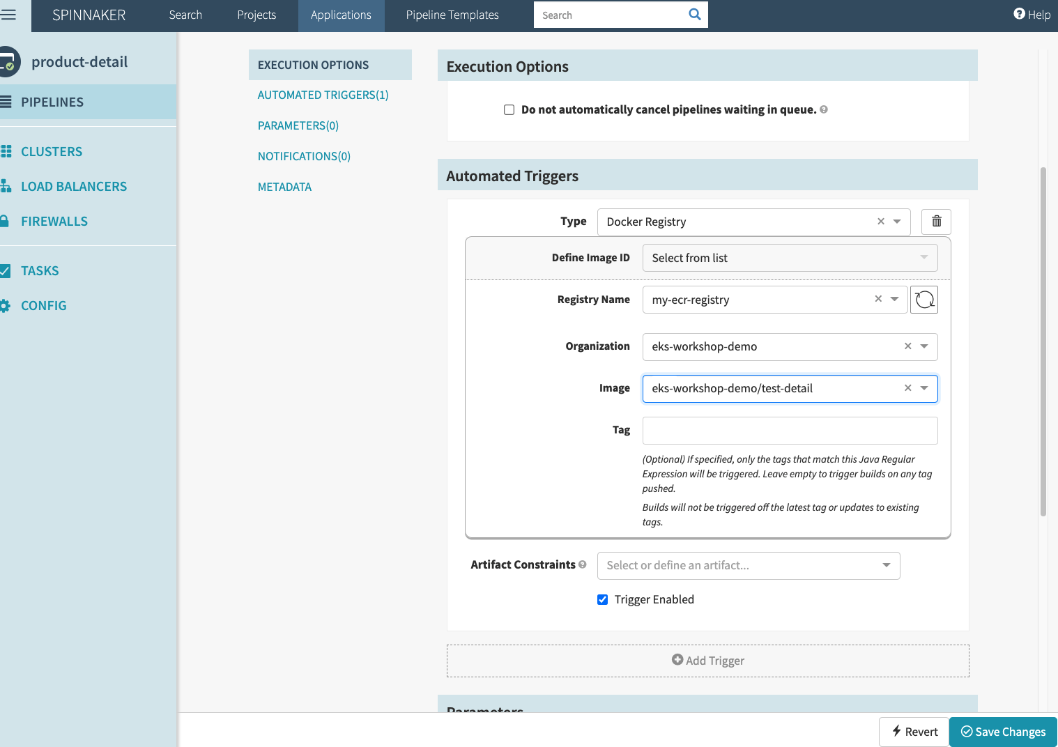 Spinnaker UI showing the successfully created Automated Trigger