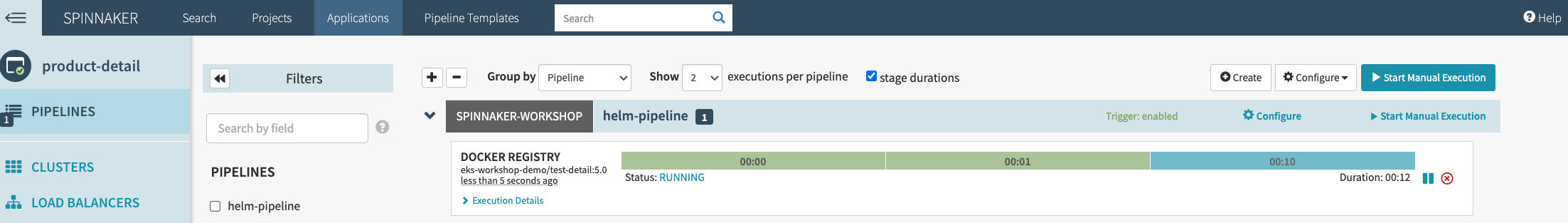 Spinnaker UI showing the image version 5.0 getting triggered