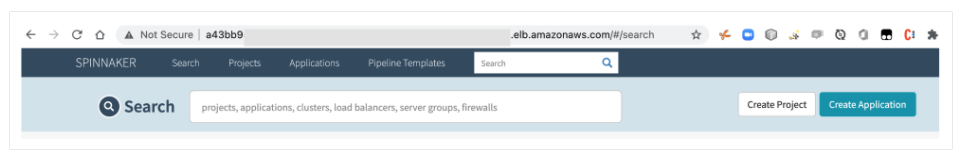 Screenshot showing the Spinnaker UI, highlighting the search bar