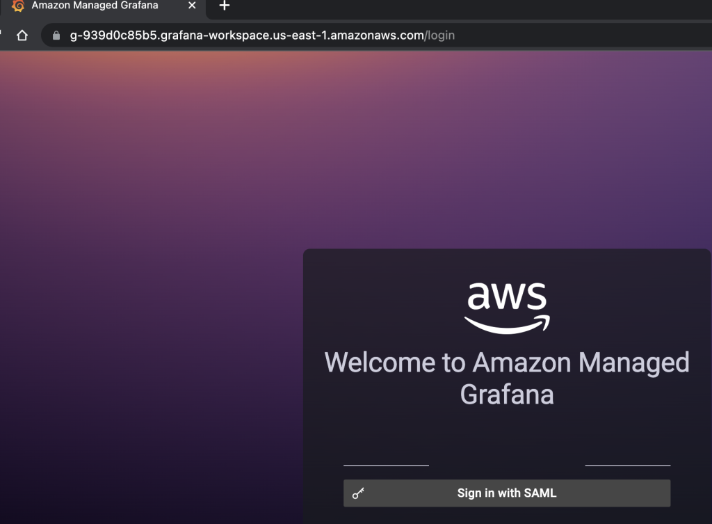Login screen for Amazon Managed Grafana