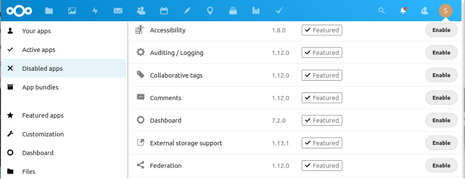 App settings on Nextcloud