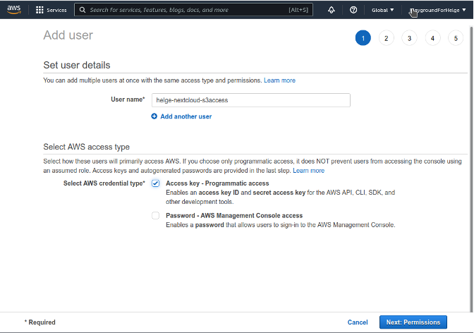Nextcloud user setup screen