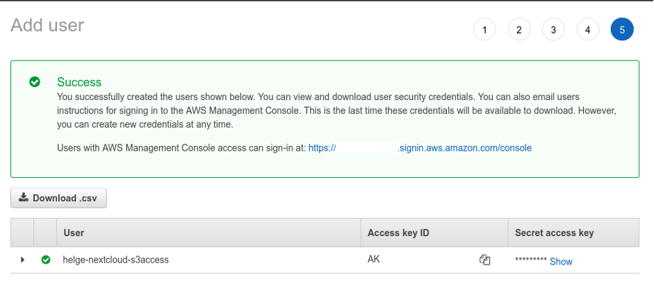 Success screen on Nextcloud