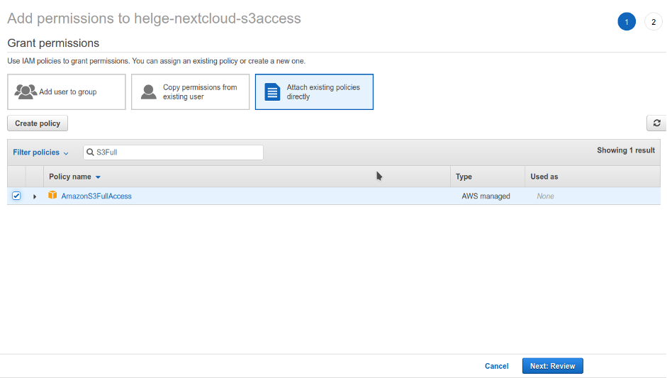 Add permissions screen on Nextcloud