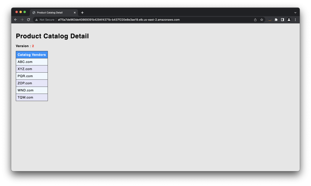 screenshot of a web browser displaying veresion two of your application
