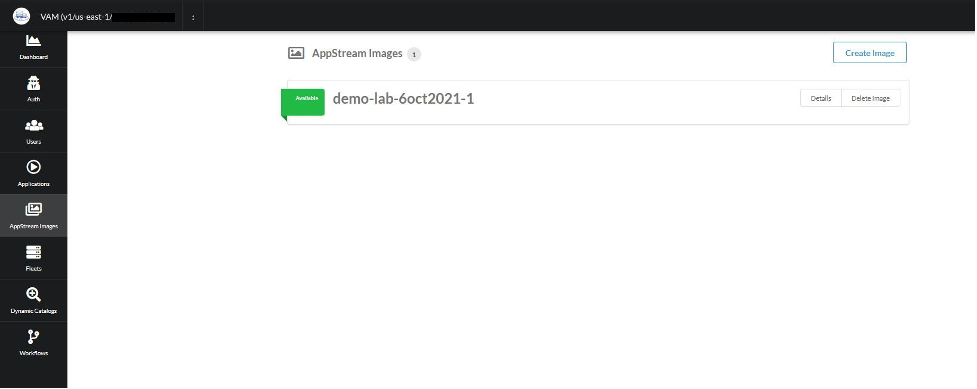 AppStream 2.0 images page screenshot