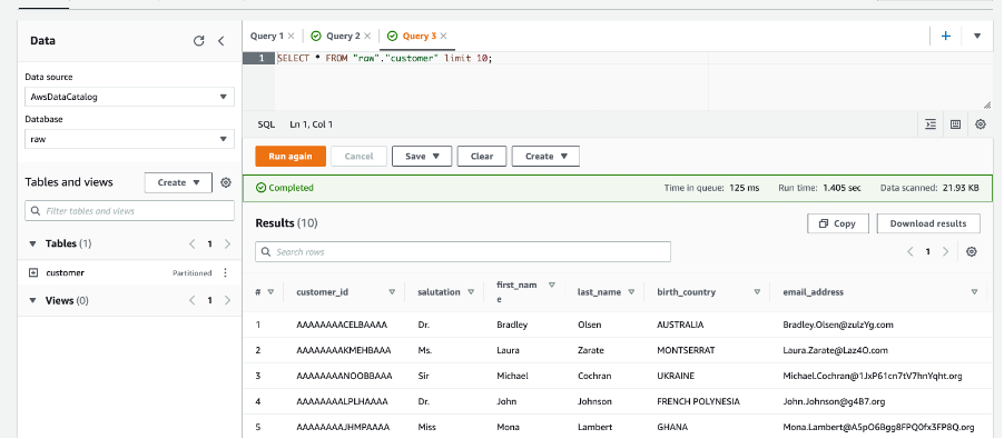 Athena query screenshot