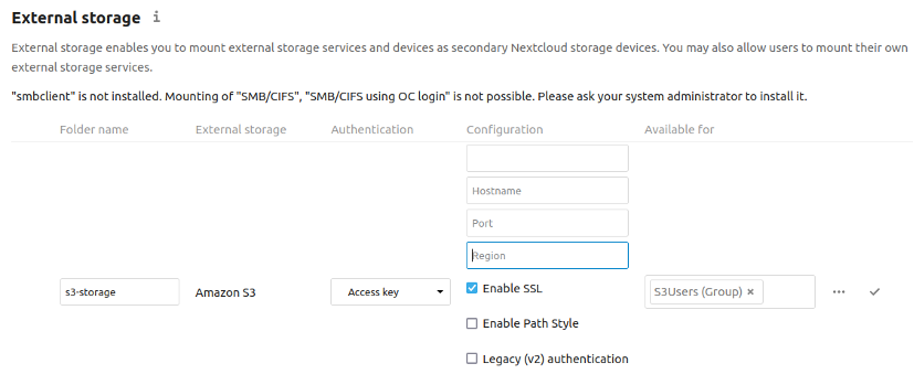 External storage feature on Nextcloud