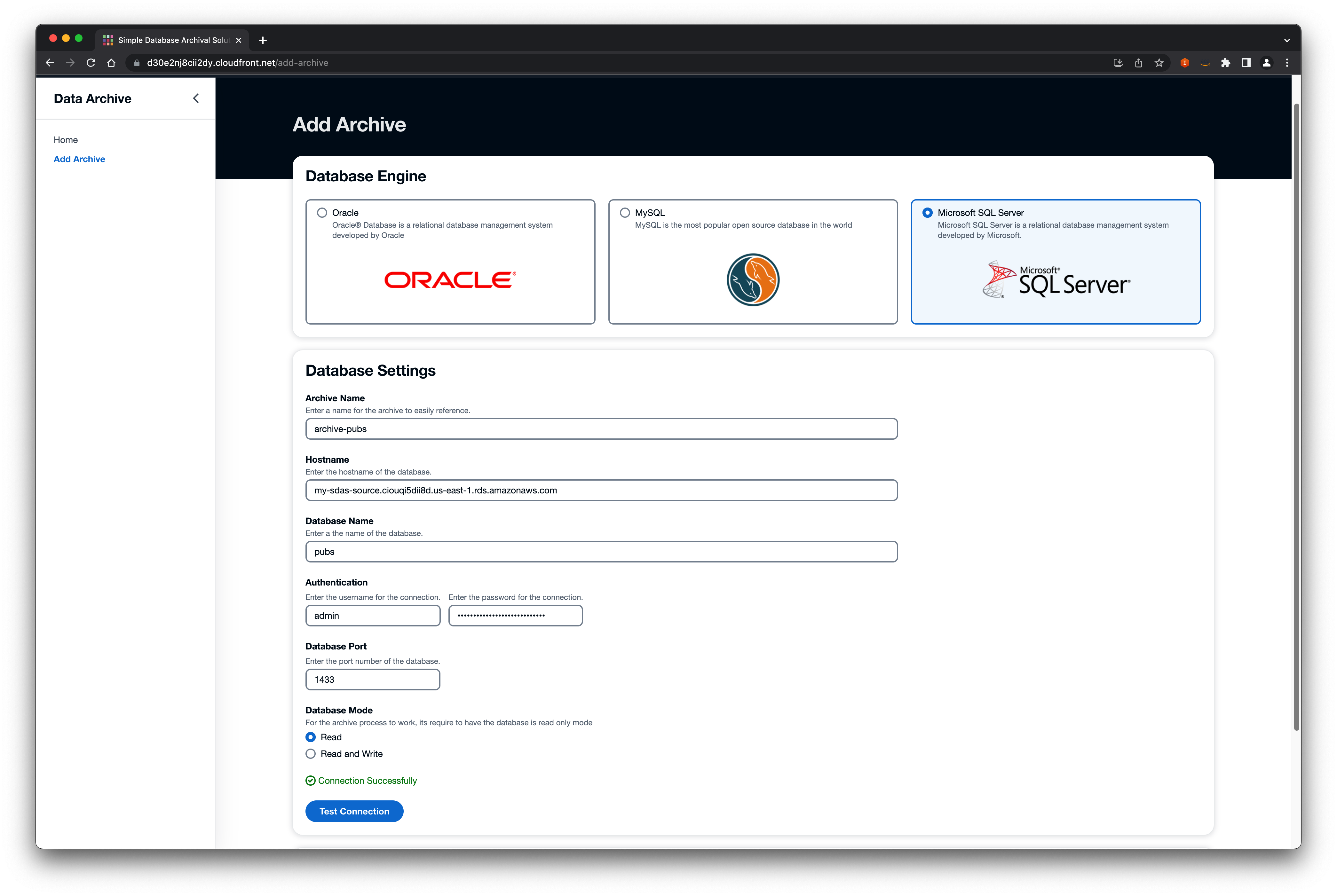 SDS add archive screenshot