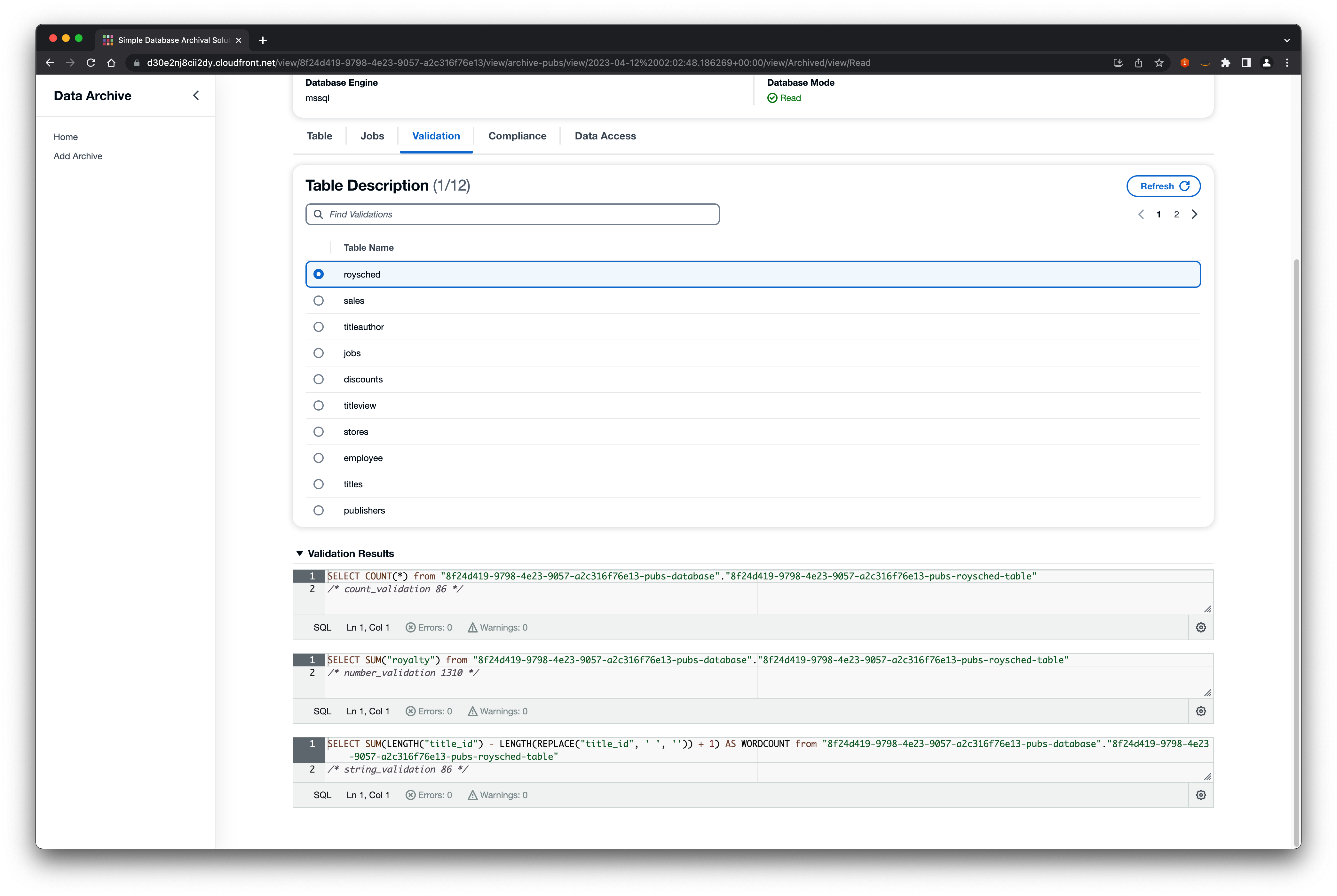 SDAS validation results screenshot