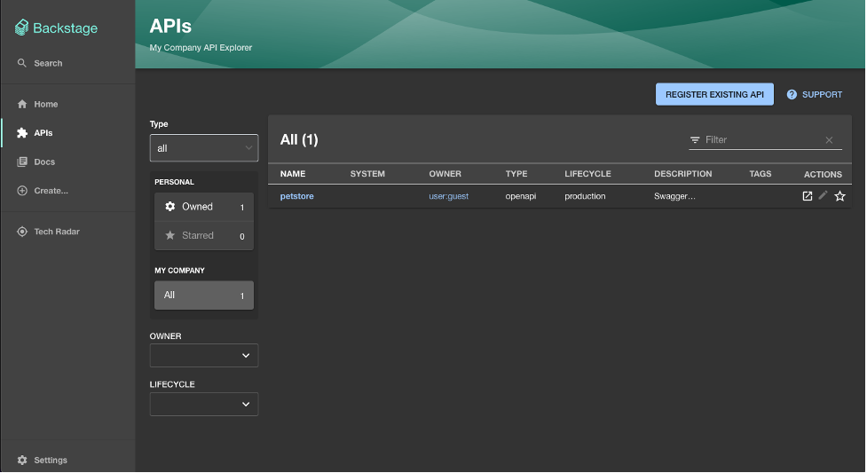 API portal screen shot