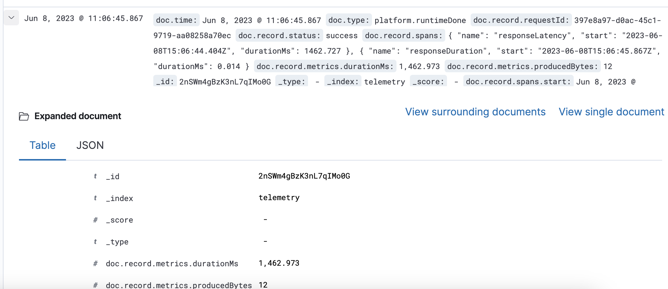 OpenSearch dashboard screenshot