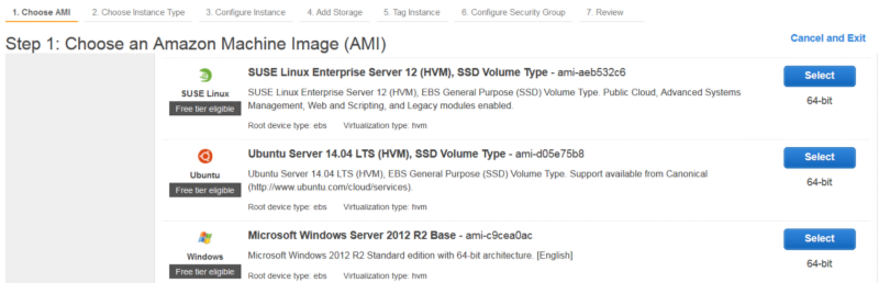 AWS management console step 1 of setting up system