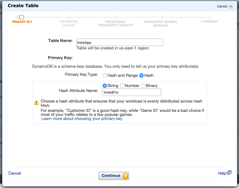 creating dynamoDB table