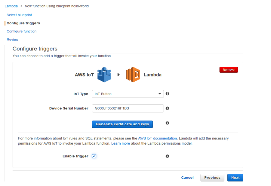 Enabling IoT Button trigger to Lambda
