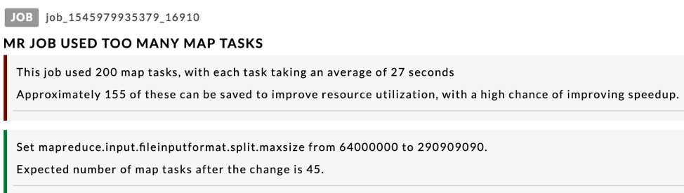 too many map tasks example of how Unravel Data provides optimization suggestions, insights, and recommendations around resource consumption