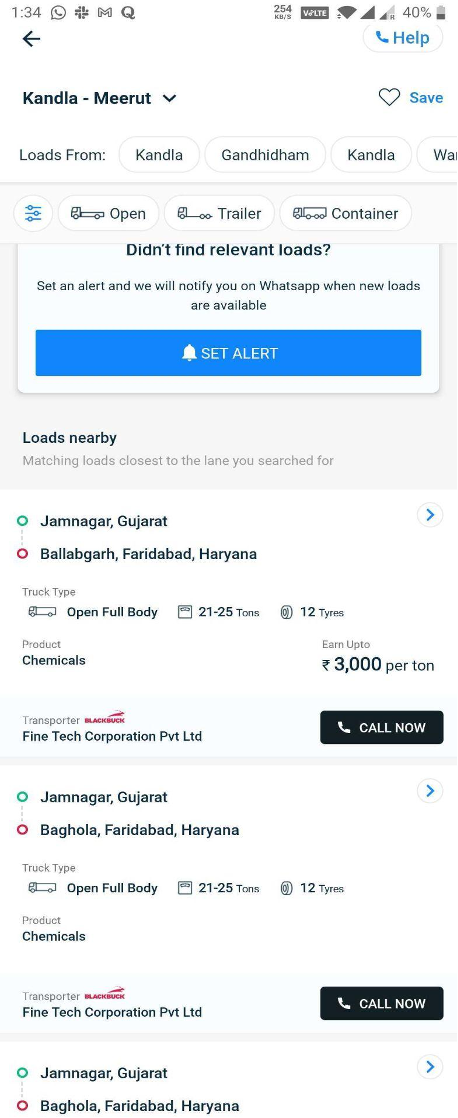 Blackbuck's Search Results Interface