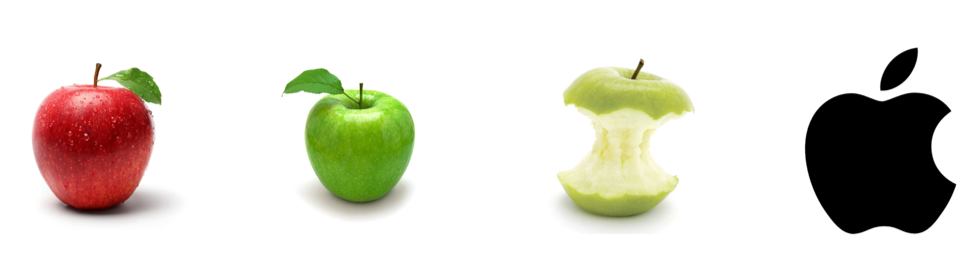 Four apples demonstrating variation in color and size