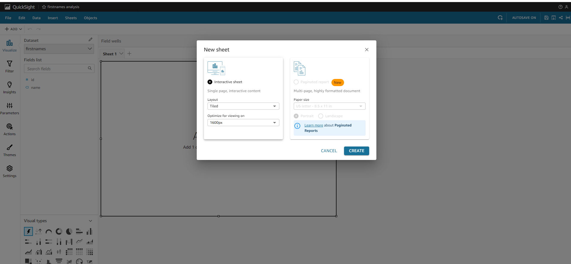 Figure 8: Create an analysis