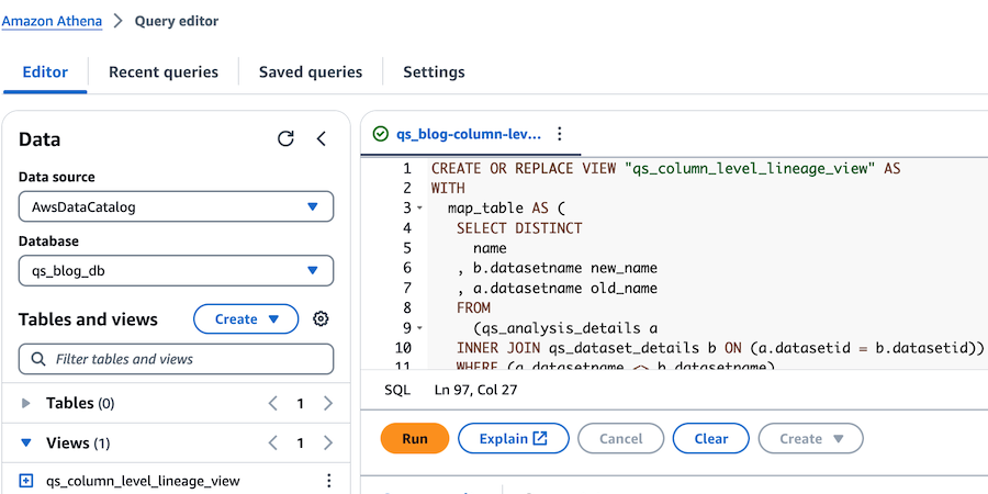 Column level Athena query view
