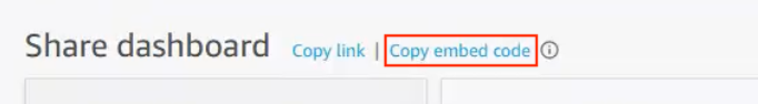 Screenshot of QuickSight's Copy embed code link.
