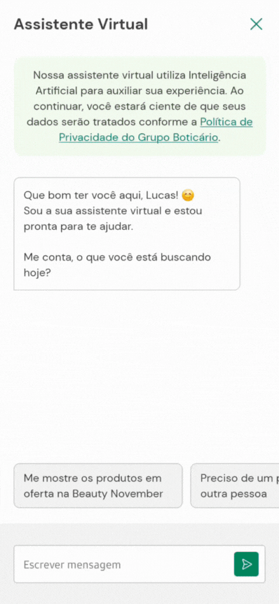 Exemplo de uso da Assistente Virtual