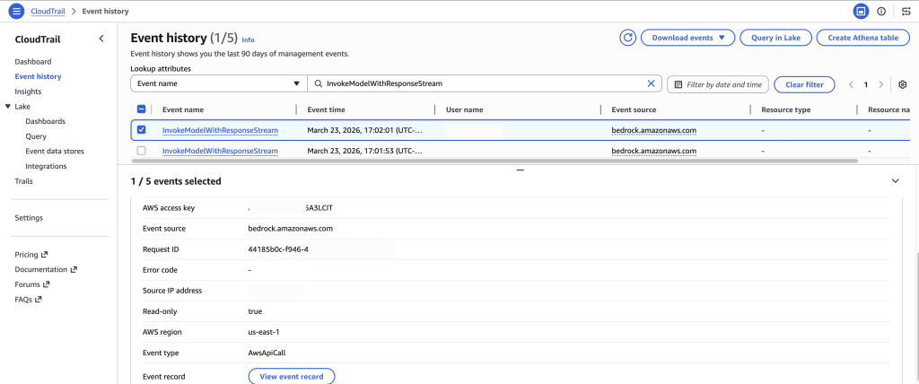 cloudtrail dos acesso ao amazon bedrock