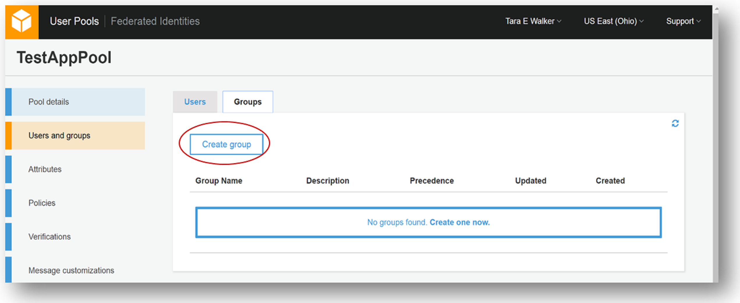 Cognito - UserPoolCreateGroup
