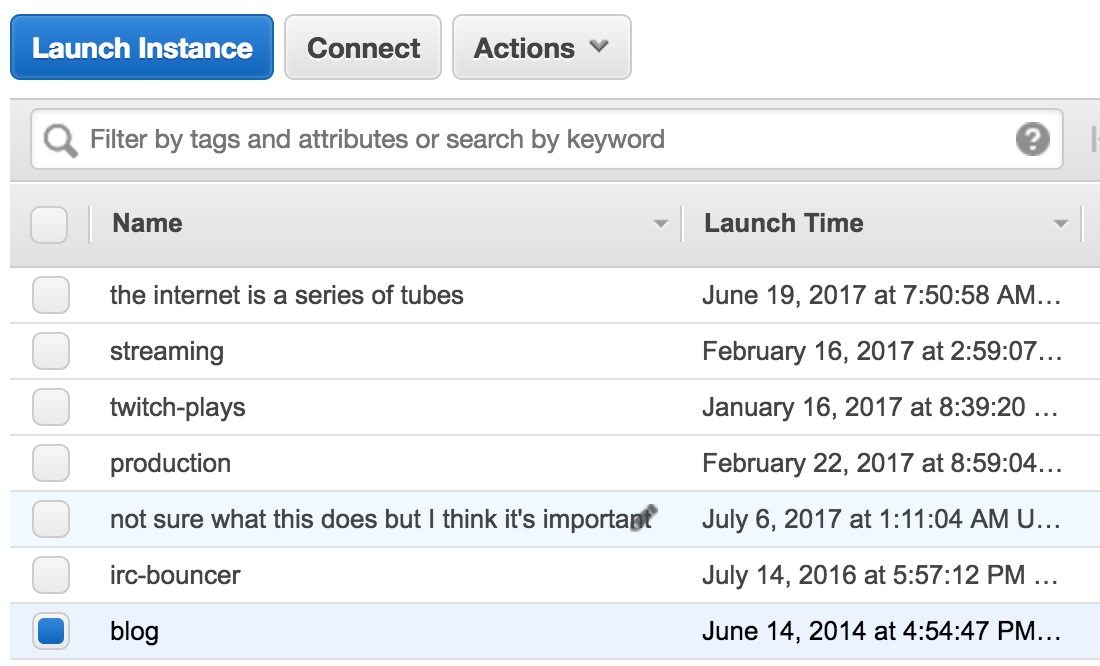 a list of instances with amusing names
