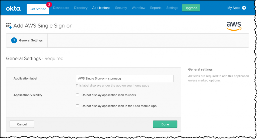 Okta add application