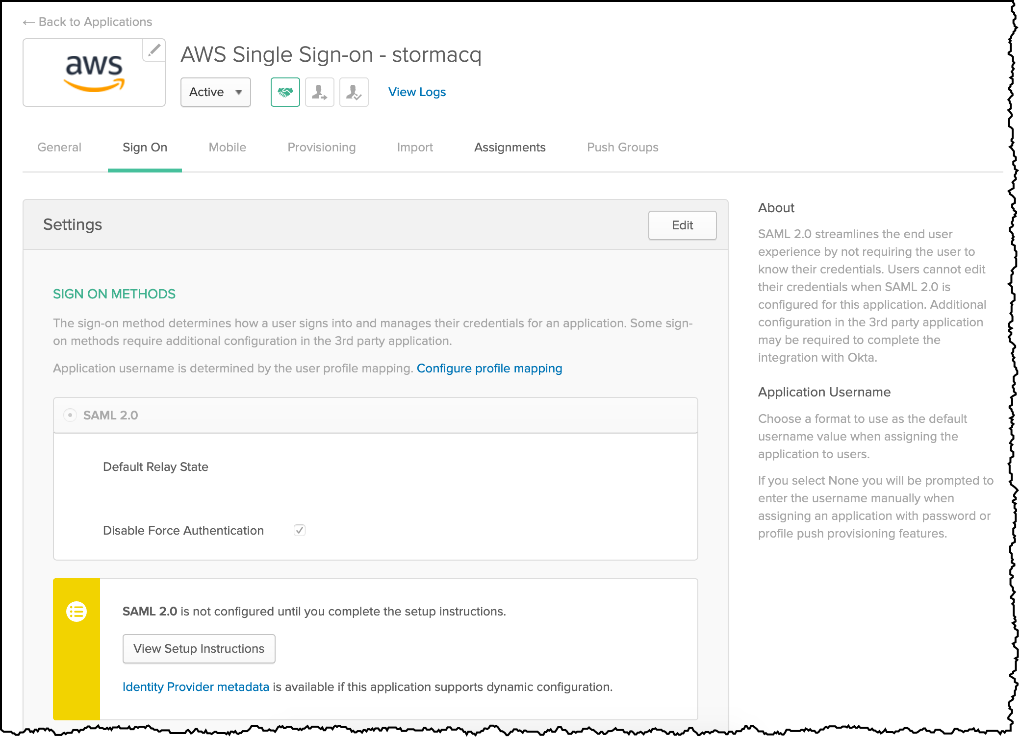 Okta Identity Provider metadata
