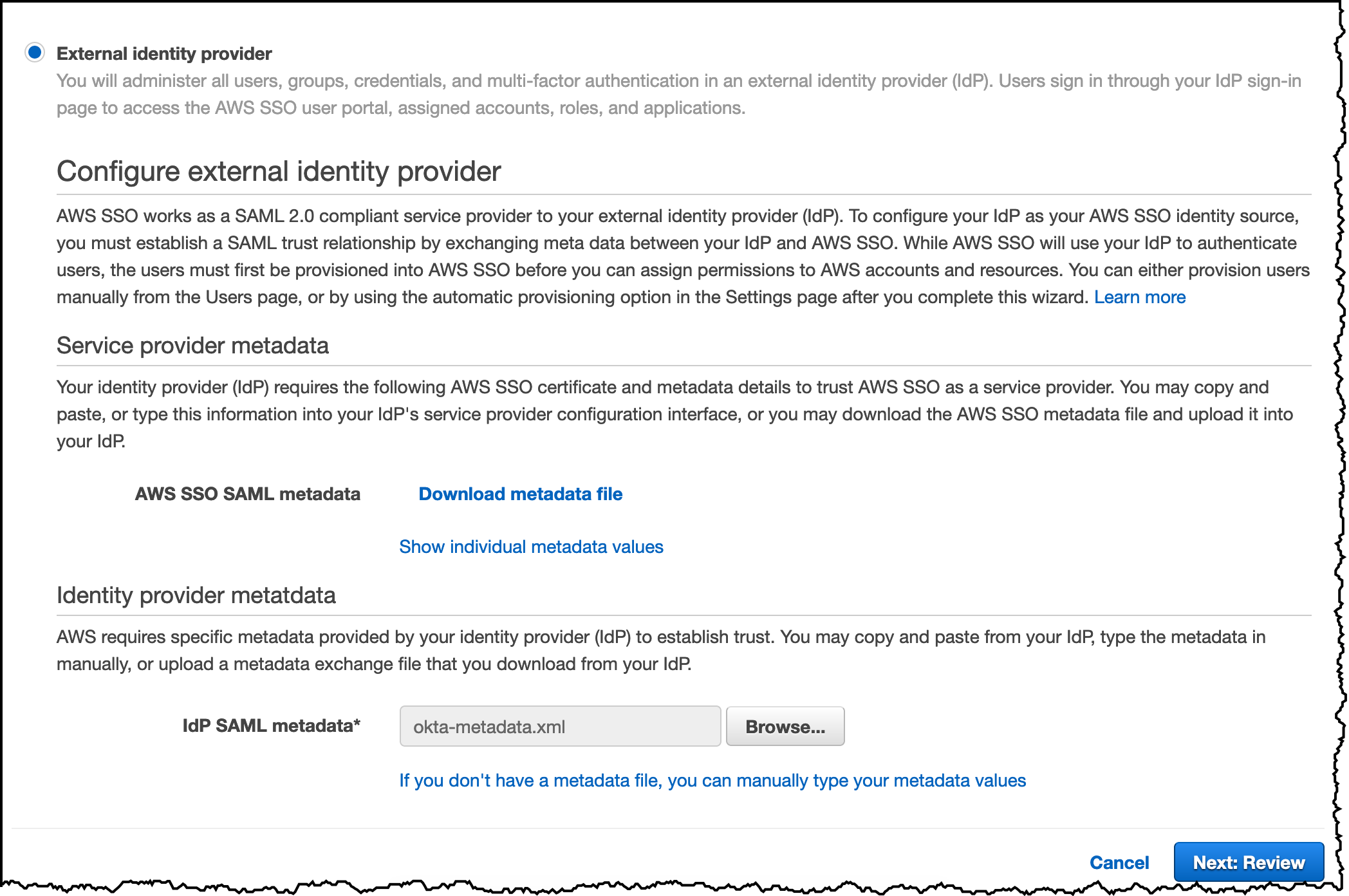 SSO configure metadata