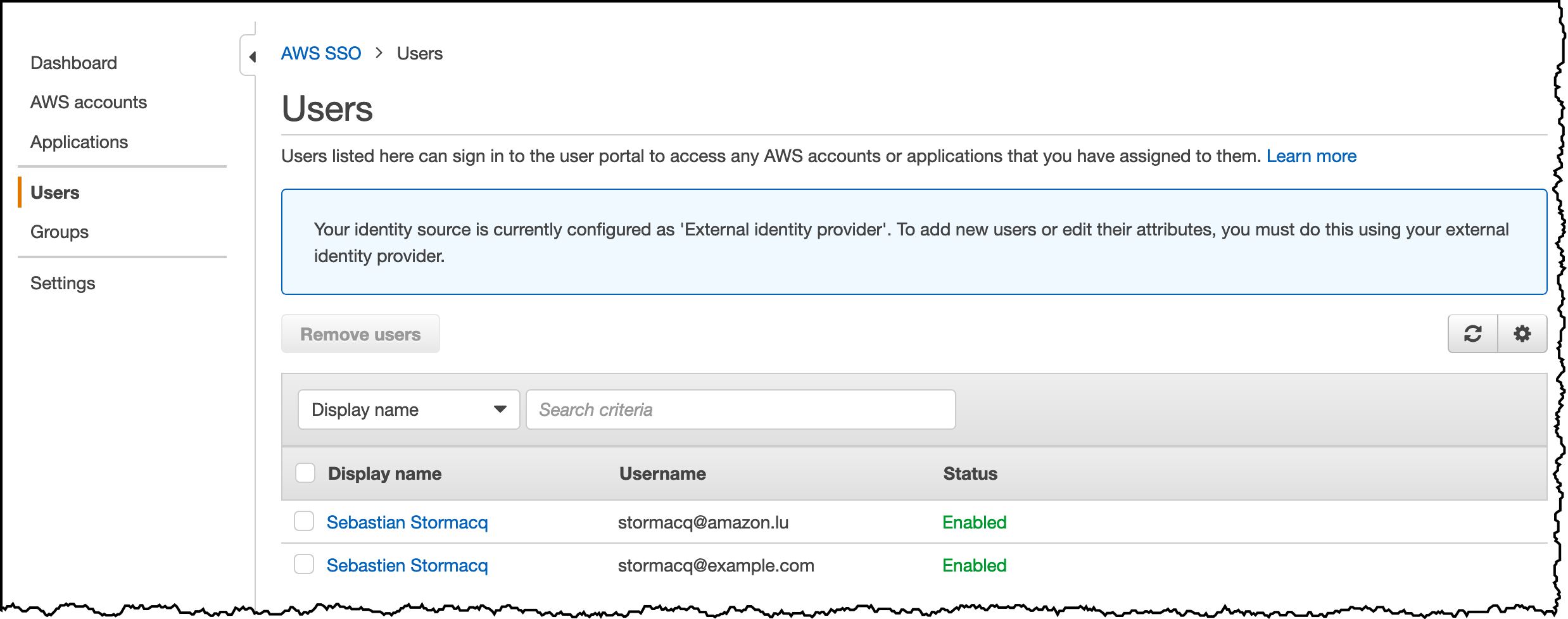AWS SSO User View