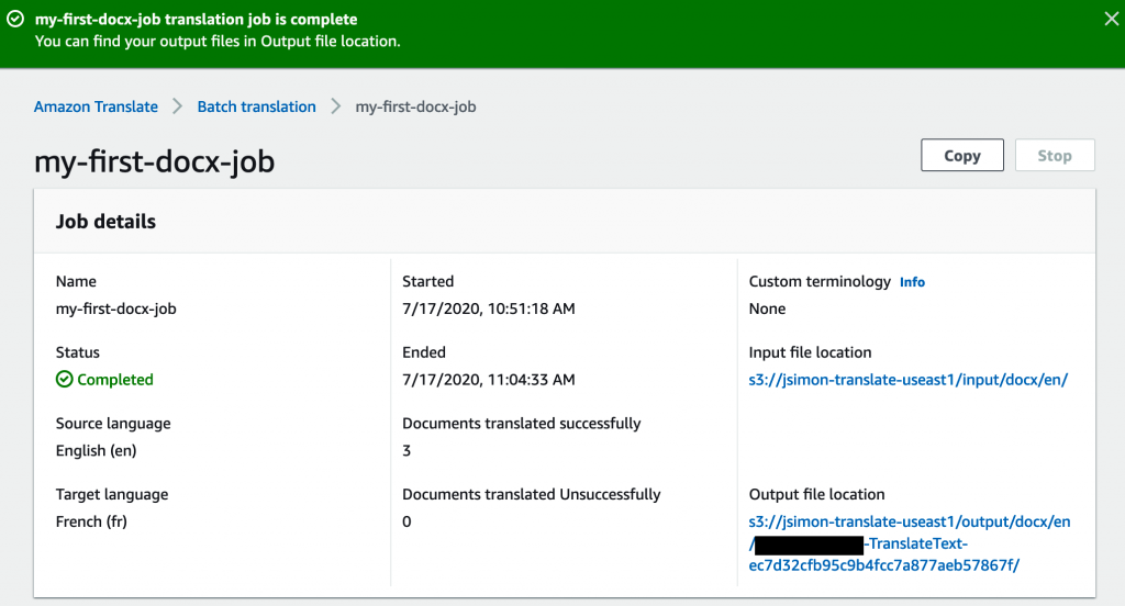 Viewing a completed job