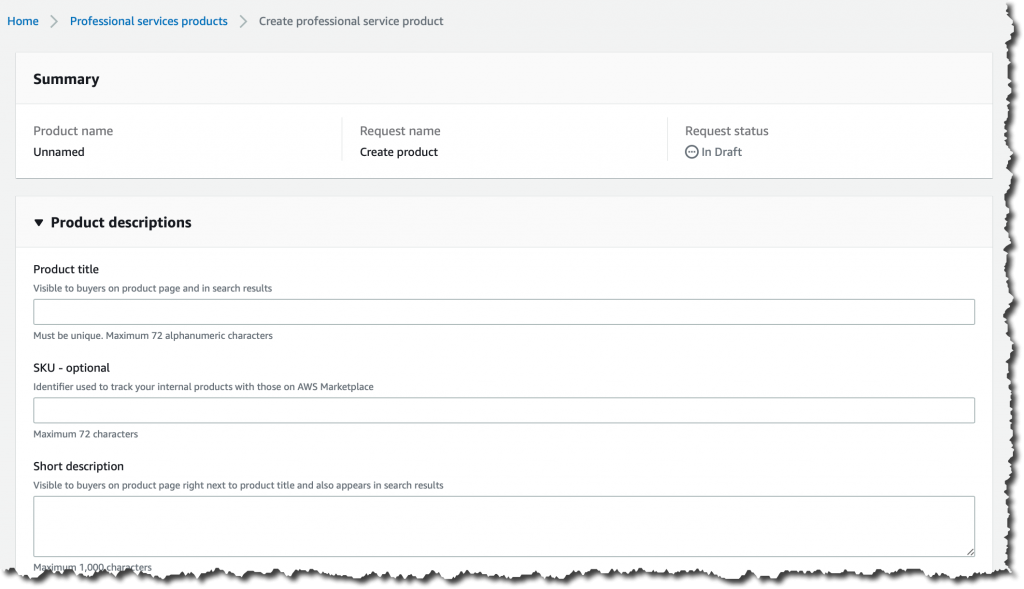 Screenshot for creating a professional service 