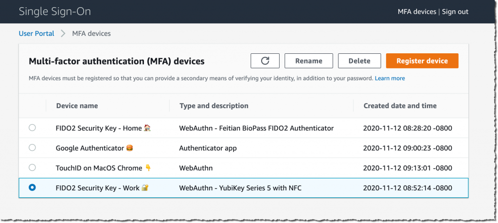 MFA device management